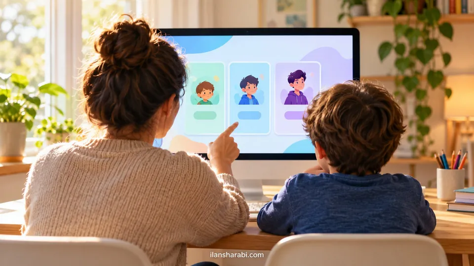 הורה וילד יושבים יחד מול מחשב ביתי, בהמחשה לבטיחות ברשת